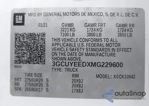 2021 Chevrolet Silverado 1500 4Wd Short Bed Rst from USA, damaged, VIN 3GCUYEEDXMG229600